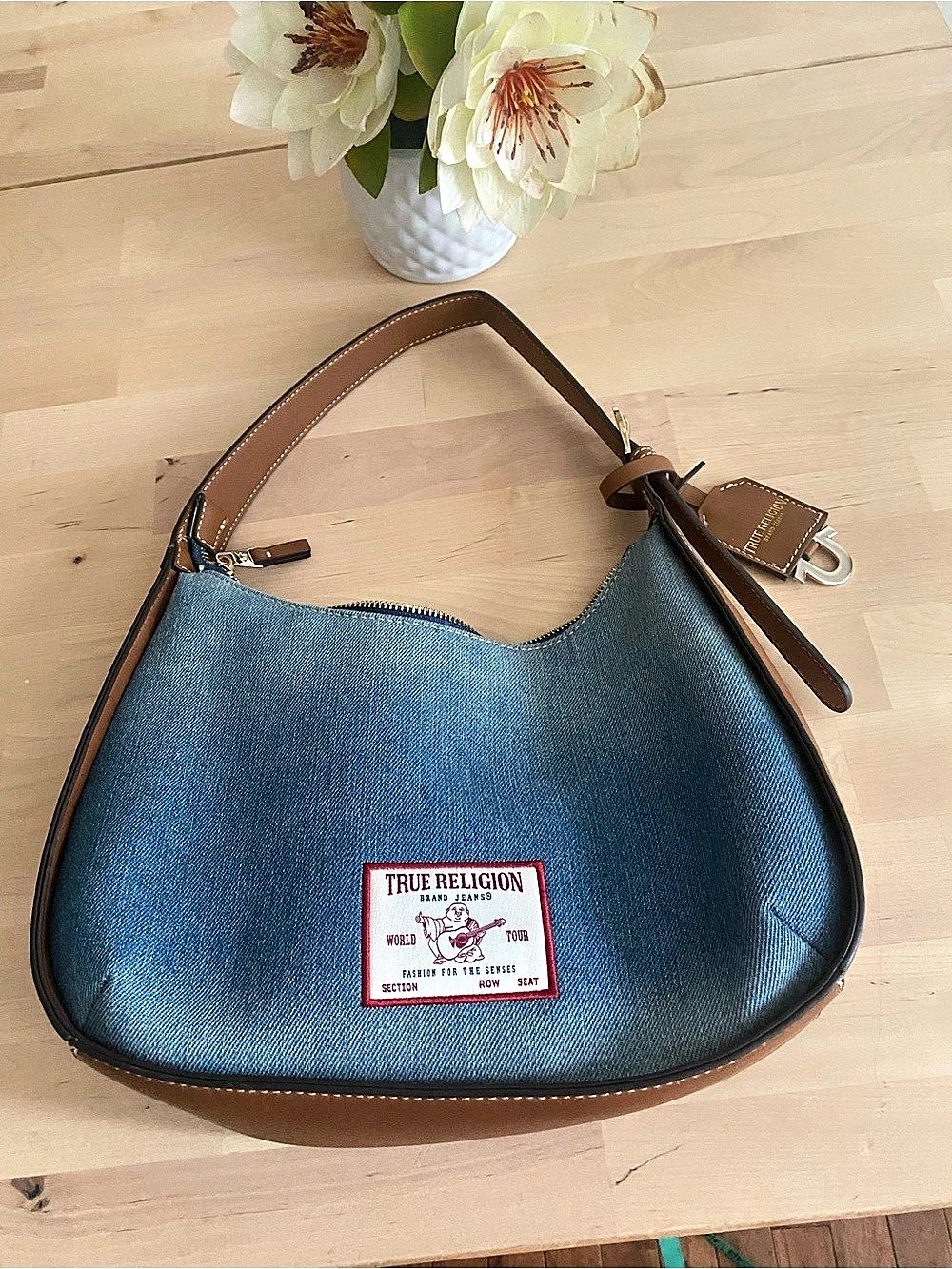 True Religion Blue & Brown Shoulder Bag Like New